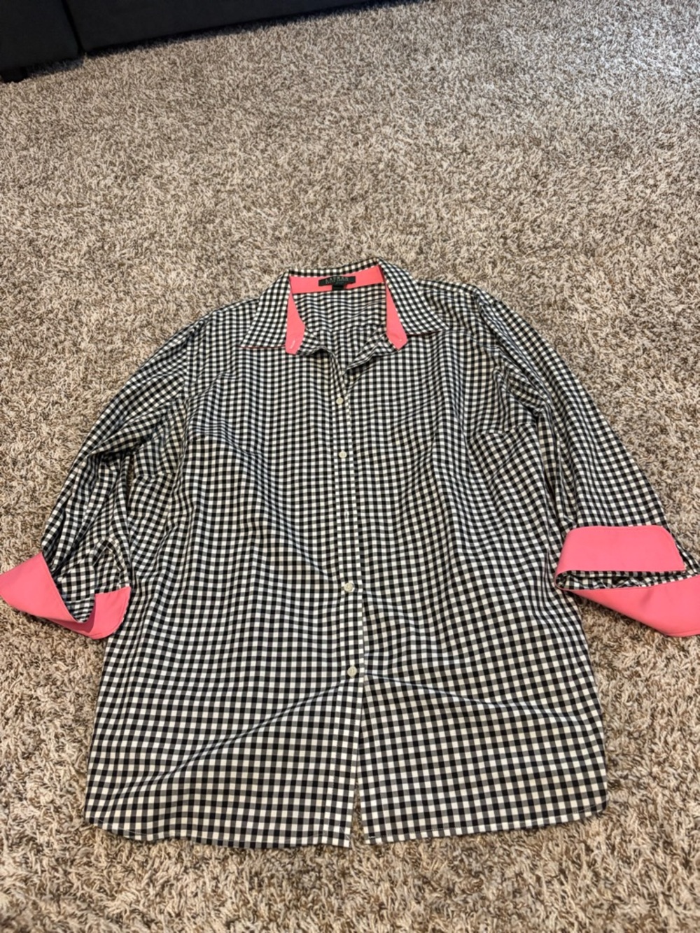 Ralph Lauren Black & White Gingham Shirt with Pink Trim women’s blouse 3x - Picture 3 of 8